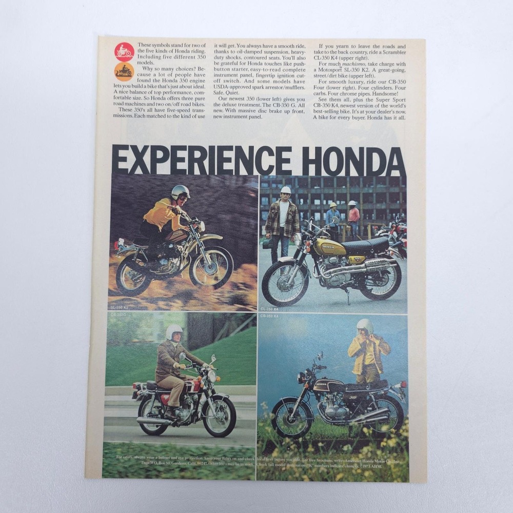 Honda 350 Series Vintage Print Ad Experience Honda Motorcycle Retro Riding Art